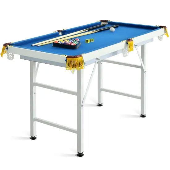 47 Inch Folding Billiard Table with Cues and Brush Chalk Blue {3}