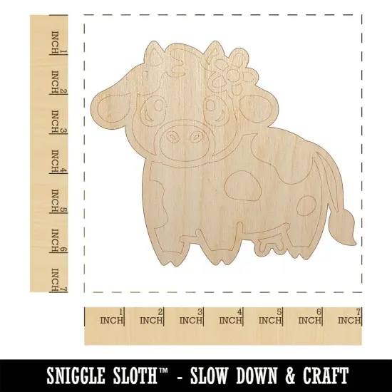 Darling Cow with Flower Unfinished Wood Shape Piece Cutout for DIY Craft Projects {1}