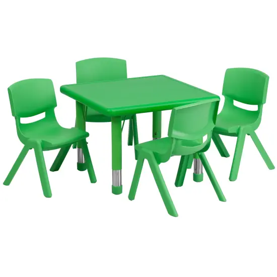 Emma and Oliver 24" Square Plastic Height Adjustable Activity Table Set with 4 Chairs Green {1}