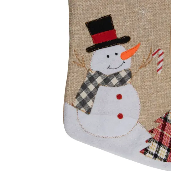 Northlight 19" Beige and Red Burlap "Merry Christmas" Snowman Christmas Stocking {4}