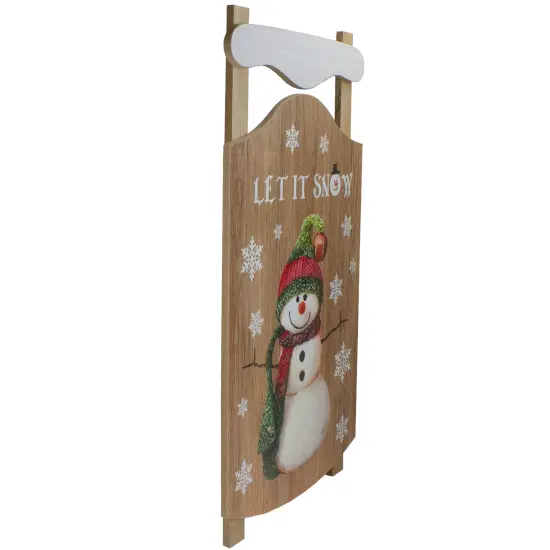 Northlight 24” Let It Snow Wooden Sled Snowman and Snowflakes Wall Sign Brown {4}