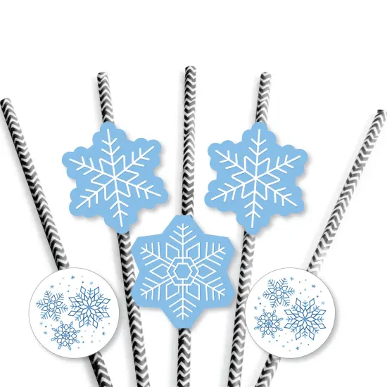 Big Dot of Happiness Blue Snowflakes - Paper Straw Decor - Winter Holiday Party Striped Decorative Straws - Set of 24 {7}