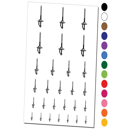 Pixel Rapier Fencing Sword RPG Video Games Temporary Tattoo Water Resistant Fake Body Art Set Collection Light Pink {1}
