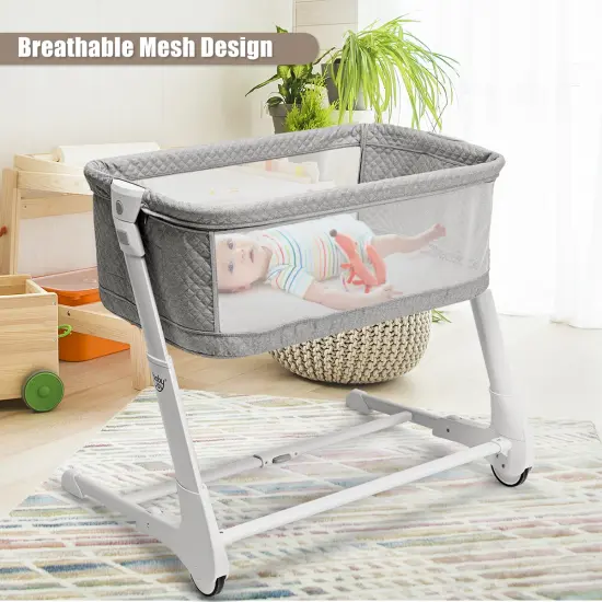 Babyjoy Baby Side Bedside Sleeper Washable Mattress Height Adjustable GreyWhite {4}