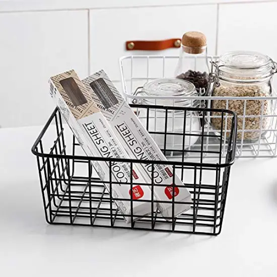 Aeggplant Kitchen Wire Baskets Farmhouse Decor Metal Food Storage Organizer, Household Refrigerator Bin with Built-in Handles for Cabinets,Pantry Set of 2 Black {4}