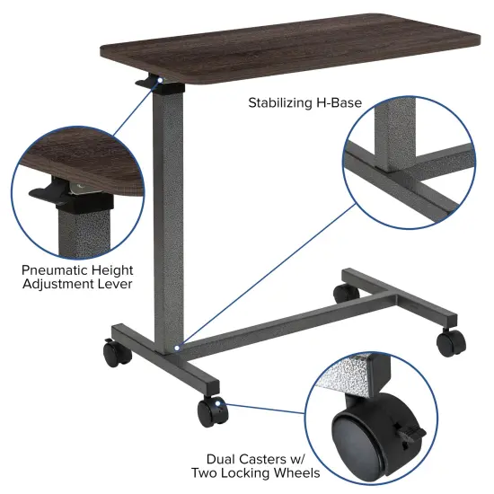 Emma and Oliver Adjustable Overbed Table with Wheels for Home and Hospital Oak {2}