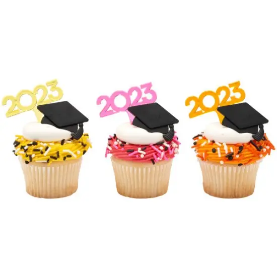 Black Grad Hat Cupcake Rings, 12ct {5}