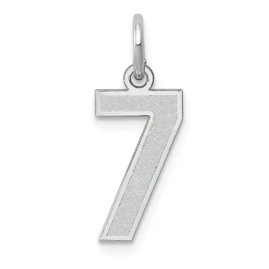 14K White Gold Small Satin Number 7 Charm Pendant Jewerly 19mm x 7mm {1}