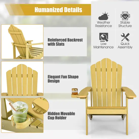 Weather Resistant HIPS Outdoor Adirondack Chair with Cup Holder Yellow {5}