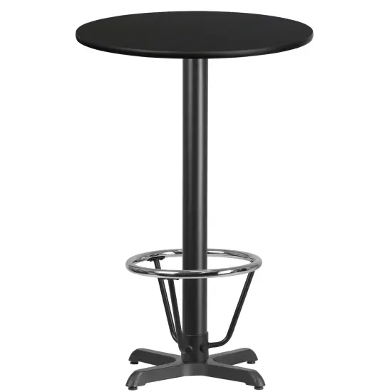 Emma and Oliver 24" Round Laminate Bar Table with 22"x22" Foot Ring Base Black {1}
