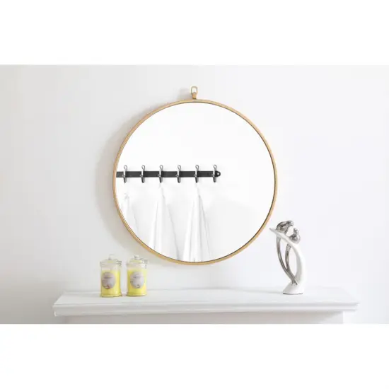 Metal frame Round Mirror with decorative hook 24 inch Brass finish {3}