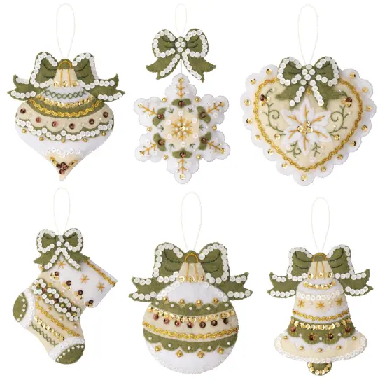 Bucilla Felt Ornaments Applique Kit Set Of 6-Holiday Glitz {1}