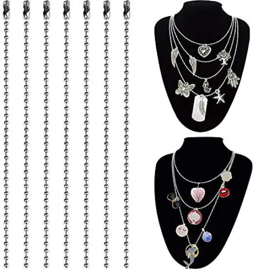 50 Pck Dog Tag Chain Ball Chain Necklace Bulk, Beaded Necklace Chains for Jewelry Making DIY Crafts, Military Blank Dog Tag Necklace for Men, Silver Nickel Plated Metal 24" Long 2.4mm Ball Bead Chain {3}