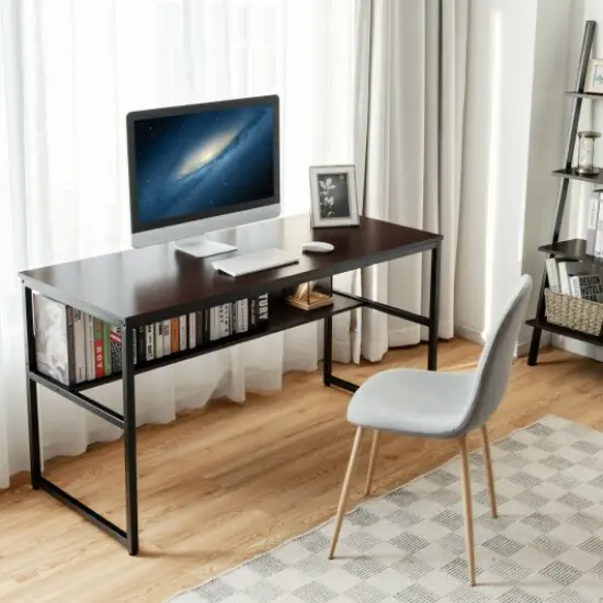 55-Inch Computer Writing Table Workstation with Bookshelf Perfect for Home or Office Espresso {4}