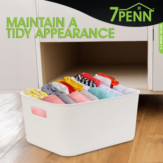 7Penn Pantry Organizer Bins 8 Pieces - White Nordic Plastic Basket Set with Lids {2}