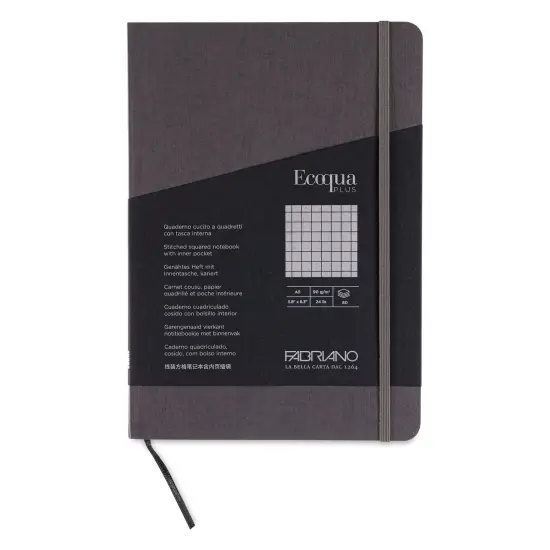 Fabriano EcoQua Plus Stitch-Bound Notebook - Grey, 5-4/5" x 8-1/4", Grid {1}
