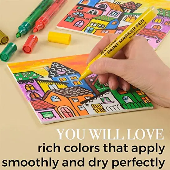 12 Acrylic Paint Pens with 3mm Medium Tip for Fabric, Canvas, Rock, Glass, and Wood Ideal Art Supplies for Adults and Kids {4}