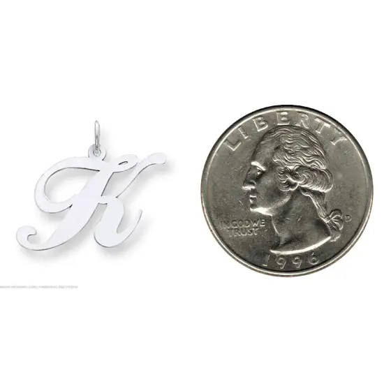 14K White Gold Large Fancy Script Initial K Charm Jewerly 22mm x 17mm {2}