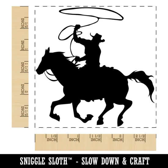Cowboy on Horseback With Lasso Square Rubber Stamp for Stamping Crafting {1}