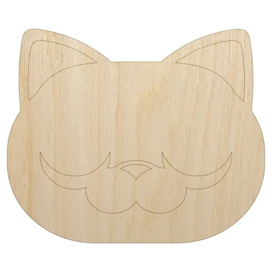 Round Cat Face Sleepy Unfinished Wood Shape Piece Cutout for DIY Craft Projects {7}