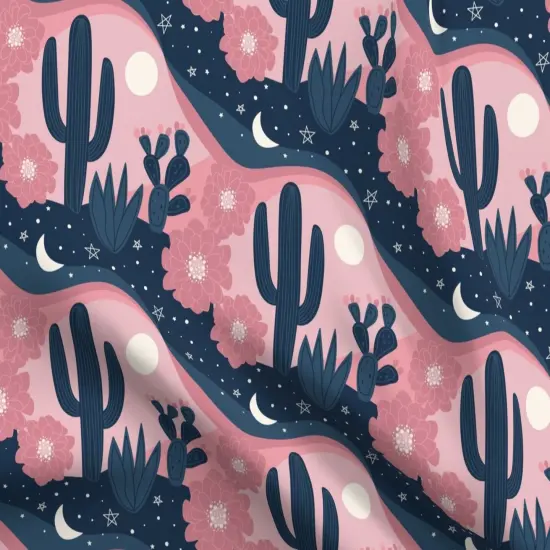 Various Fabrics by the Yard or Fat Quarter Cactus Pink Blue Desert Moon Southwestern Custom Printed Fabric by Spoonflower {5}