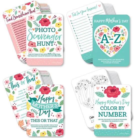 Big Dot of Happiness Colorful Floral Happy Mother's Day - 4 We Love Mom Party Games - 10 Cards Each - Gamerific Bundle {1}