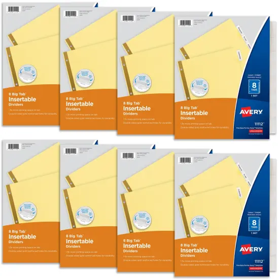 Avery 8 Tab Binder Dividers, Insertable Clear Big Tabs, 1 Set Pack, 8 Packs, 8 Sets Total (11112) {1}