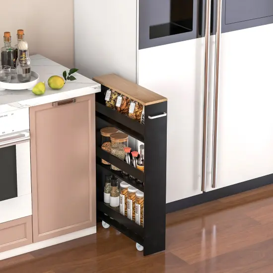 Mobile Rolling Cart with 3-Tier Storage Shelves Rack on Wheels for Kitchen or Bathroom Black {2}