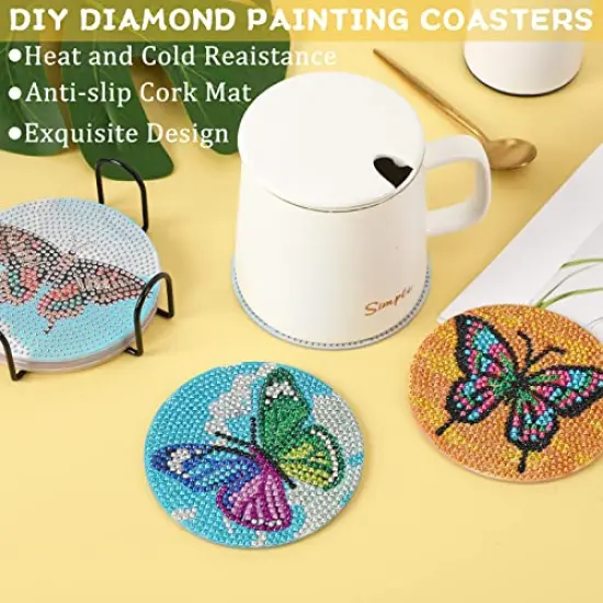 8 PCS Diamond Painting Coasters for Drinks - DIY Life Coaster Kits, Diamond Art for Adults, Kids, and Beginners, Includes Butterfly Design Craft Supplies {4}