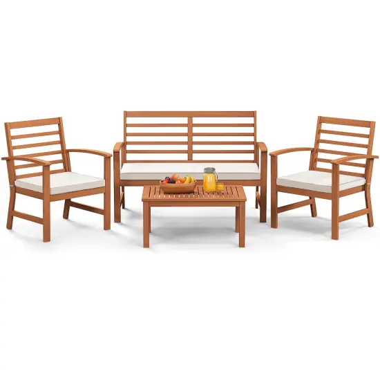 4 Pieces Outdoor Furniture Set With Stable Acacia Wood Frame White {4}