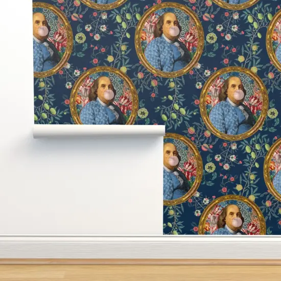 Pre-Pasted Wallpaper 2FT Wide Benjamin Franklin Botanical Whimsical Historical Portrait Custom Pre-pasted Wallpaper by Spoonflower {2}