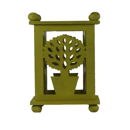 Melrose 12.5" Pistachio Green Distressed Large Ball Tree Cut-Out Pillar Candle Lantern {1}