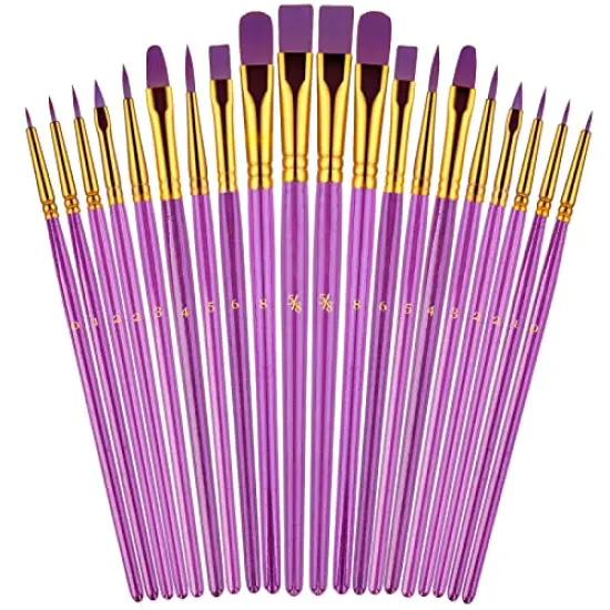 Paint Brushes Set 2-Pack 20 Pieces for Acrylic, Oil, and Watercolor Painting Artist Paintbrushes for Body, Face, Rock, Canvas Kids and Adult Drawing Arts and Crafts Supplies Purple {2}