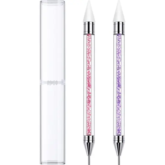 2 PCS Rhinestone Picker Dotting Pen, Dual-ended Rhinestone Gems Crystals Studs Picker Wax Pencil Pen Crystal Beads Handle Manicure Nail Art DIY Decoration Tool (Pink Purple) {2}