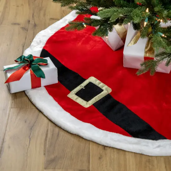 Northlight 48" Red and White Velveteen Santa Claus Belt Buckle Christmas Tree Skirt {1}