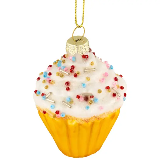 Northlight 3" White and Golden Cupcake Glass Christmas Hanging Ornament {4}
