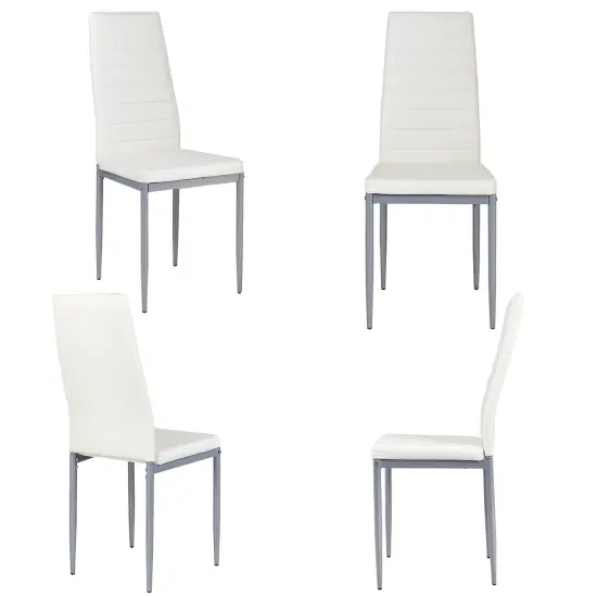 4 pcs PVC Leather Dining Side Chairs Elegant Design White {4}