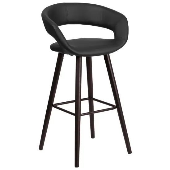 Merrick Lane Plath Wood Ultramodern Bar Counter Stool With Upholstered Seat Black {1}