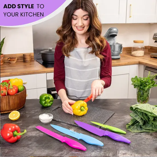 nuovva Kitchen Knife Set with Colour Coding 5 Piece Coloured Knives Set Stainless Steel {6}