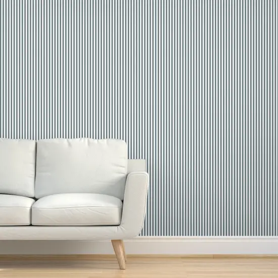 Peel & Stick Wallpaper 2FT Wide Coastal Stripe Geometric Cottage Core Vertical Lines Classic Cabana Neutral Sea Custom Removable Wallpaper by Spoonflower {5}