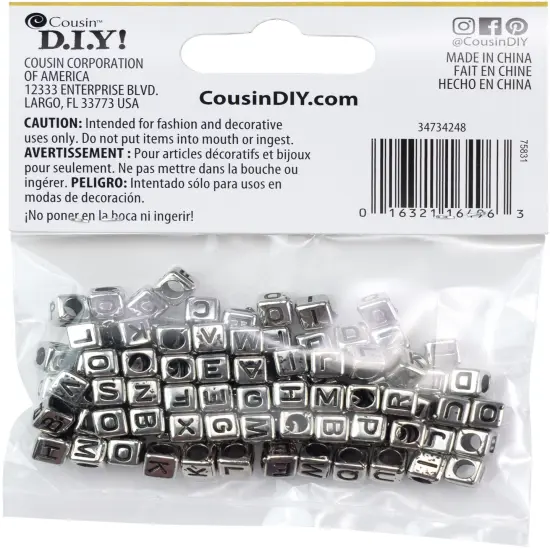 CousinDIY Acrylic Alphabet Beads 95/Pkg-Silver {3}