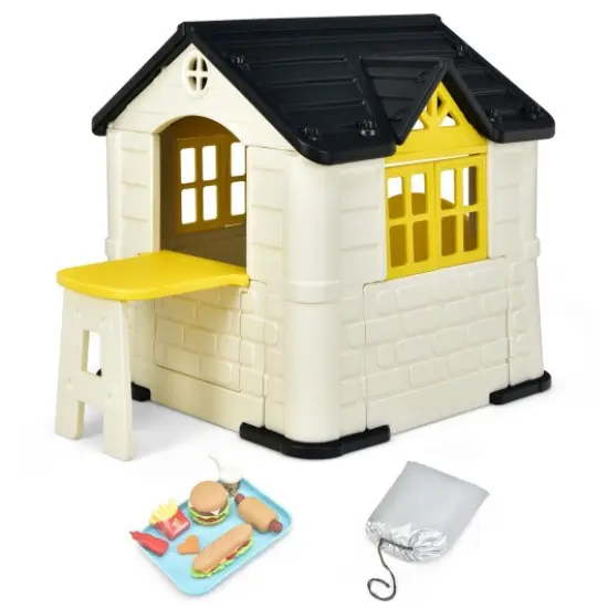 Indoor and Outdoor Games Cottage with Working Doors and Windows Yellow {3}