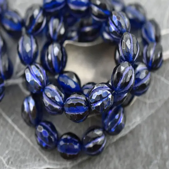 *12* 10mm Purple Luster Washed Pacific Blue Faceted Round Melon Beads {3}
