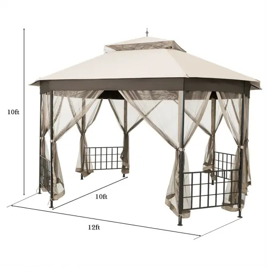 10'x 12' Octagonal Patio Gazebo Beige {5}
