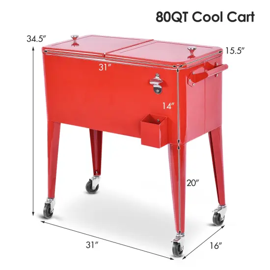 Red Portable Outdoor Patio Cooler Cart {4}