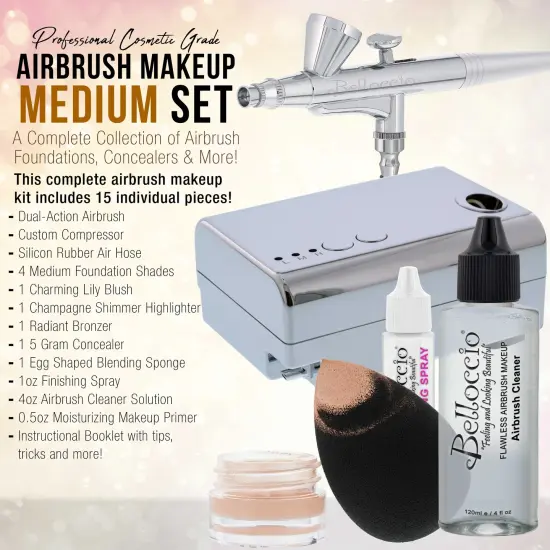 Belloccio Professional Beauty Airbrush Cosmetic Makeup System with 4 Medium Shades of Foundation in 1/4 oz Bottles {2}