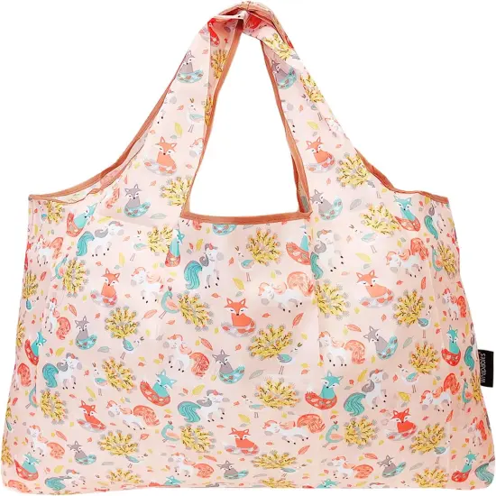 Wrapables Large Foldable Tote Nylon Reusable Grocery Bag, 3 Pack Cuddly Critters {4}