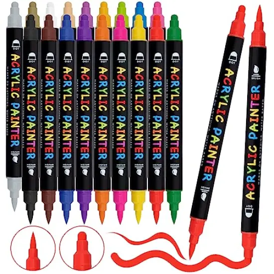 18 Colors Paint Pens, Acrylic Paint Pens Paint Markers, Dual Tip Pens With Medium Tip and Brush Tip for Rock Painting, Wood, Ceramic, Fabric, Canvas, Easter Eggs, Pumpkin Kit, DIY Crafts {1}