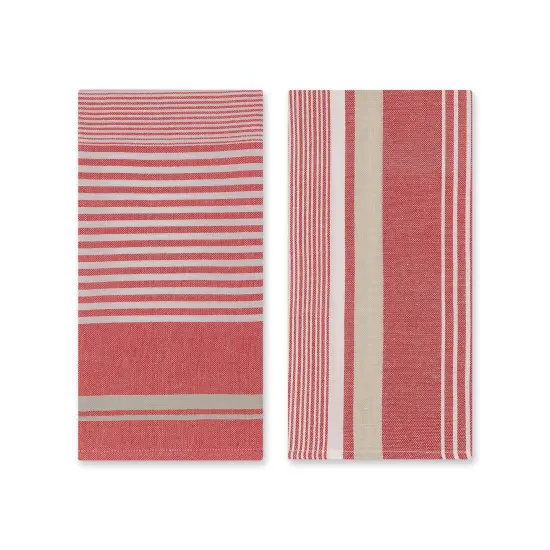 Woven Striped Kitchen Towel, Set of 2 Red and Beige {1}