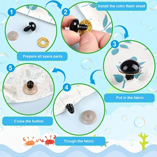 180 Pieces 10-20 mm Large Safety Eyes and Nose with Washers for Amigurumi Stuffed Animal Eyes Plastic Craft Doll Crochet Eyes for DIY of Puppet, Bear, Toy Making Supplies (Assorted Colors) {6}